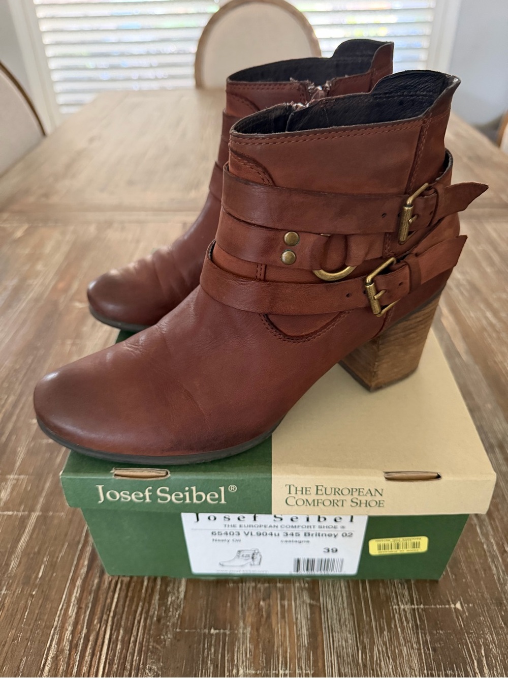 Josef Seibel Chestnut Brown Leather Ankle Booties with Buckle Straps